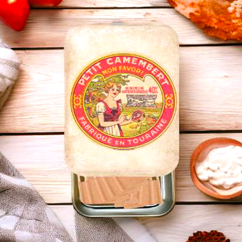 Petit Camembert - The Gilded Home Vintage-Inspired Slider Tin with Cheese Flags