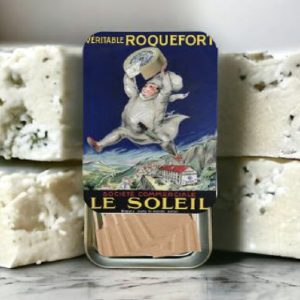 Roquefort - The Gilded Home Vintage-Inspired Slider Tin with Cheese Flags