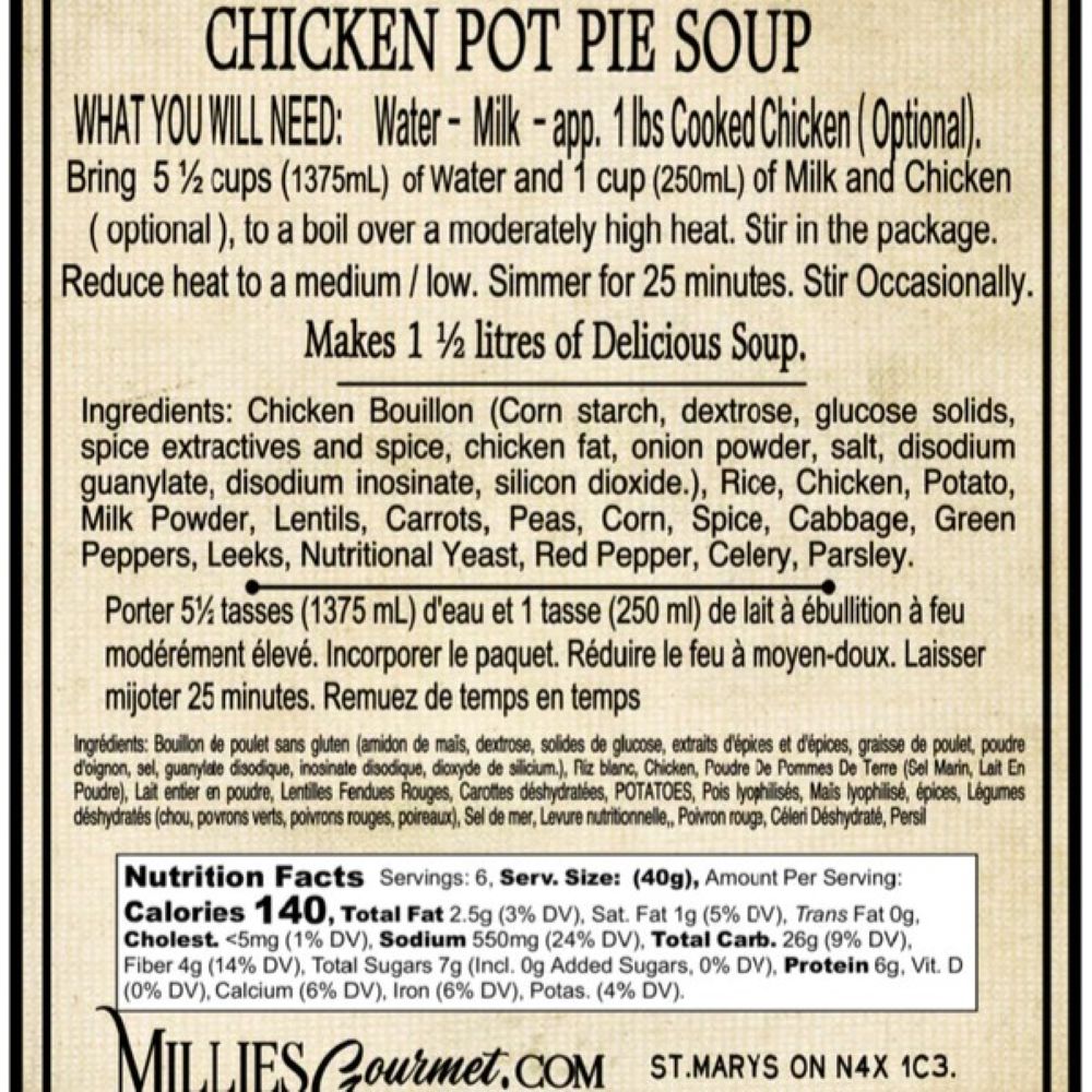 Soup Mix - Millie's Gourmet - Chicken Pot Pie - 240 g Soup Mix - Millie's Gourmet - Chicken Pot Pie - 240 g